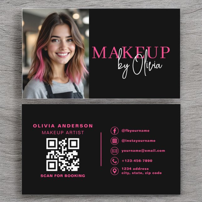 Foto QR Code Makeup Artist Hot Pink Visitenkarte (Von Creator hochgeladen)