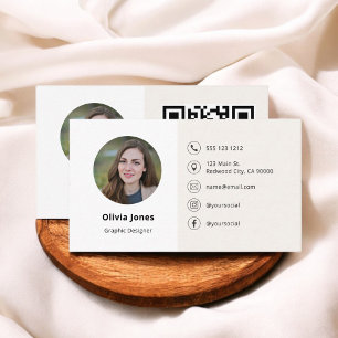 Foto QR Code Minimalistisch Beige Visitenkarte