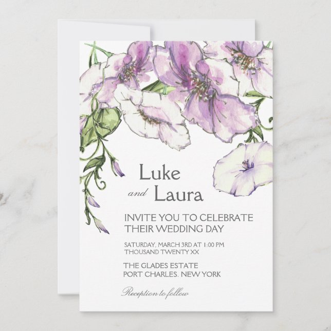Foto QR Code Moderne Pansy Wedding Einladung (Vorderseite)