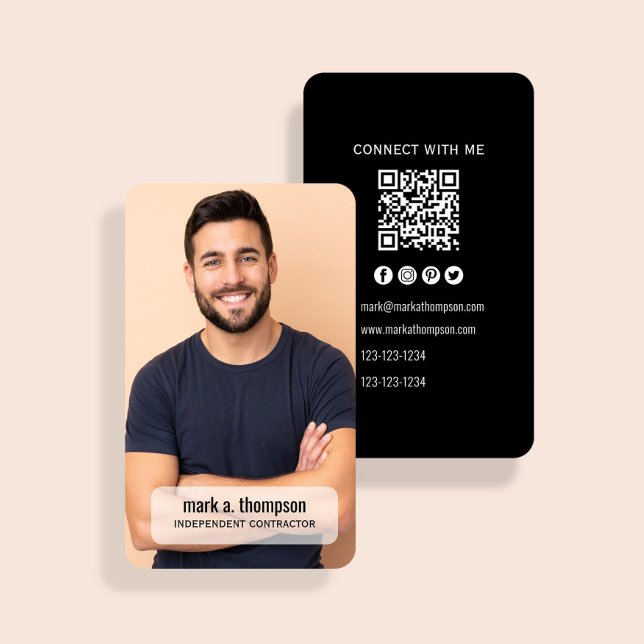 Foto-QR-Code Moderne Verbindung mit mir Geschäft Visitenkarte (Professional QR code business card with photo and contact details layout)