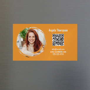 Foto QR Code Orange Modern Magnetisch  Magnetische Visitenkarte