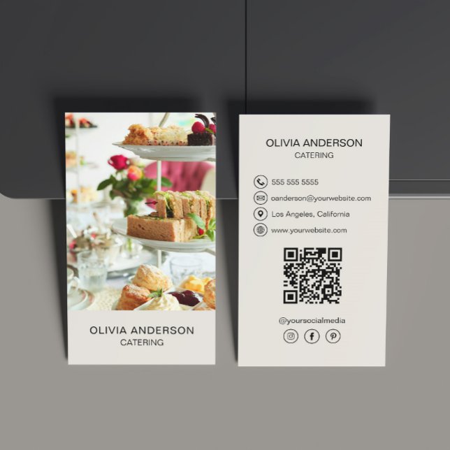 Foto QR Code Social Media Catering Visitenkarte (Create your own custom photo, QR code, social media Business Card by MINTIC DESIGN STUDIO)