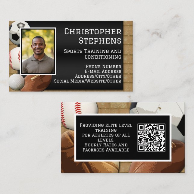 Foto-QR-Code Sport-Personaltrainer-Coach Visitenkarte (Vorne/Hinten)