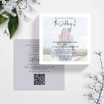 Foto QR Code UAWG Online Elegant Light Blue Einladung<br><div class="desc">Dieses Design bietet eine QR-Code-uAwg online elegante Hochzeitseinladung,  mit einem Foto-Overlay Typografie-Template,  mit einem scannbaren QR-Code,  für Ihre Gäste zu antworten über Ihren URL-Link,  Perfect for on a budget hellblau,  mit transparentem transluzenten Vellum-Foto,  eine klassisch moderne minimale,  klassische elegante formale Typografie,  Gast-Informationen zu Gast,  Gast-Informationen,  einfach Ihren URL-Link-Code hinzufügen</div>