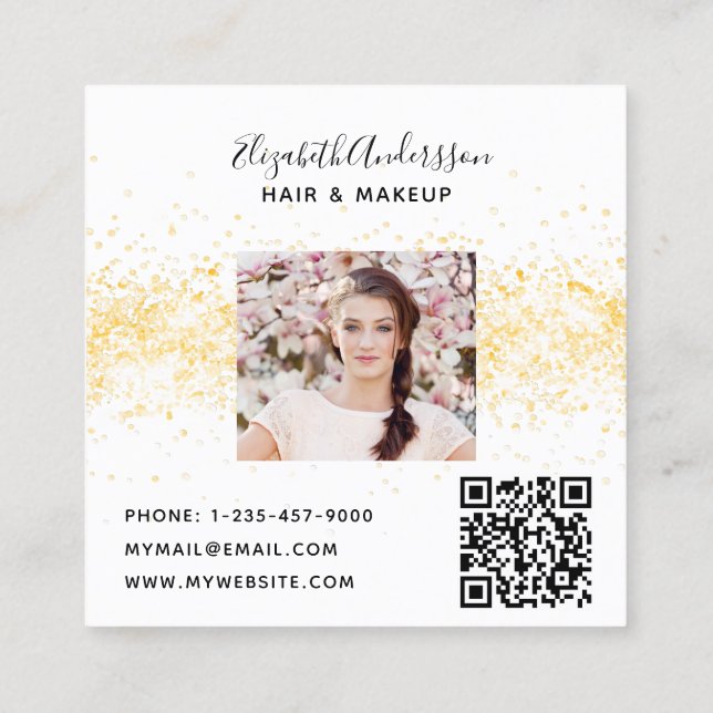 Foto qr für Weißgold Glitzer Quadratische Visitenkarte (Rückseite)