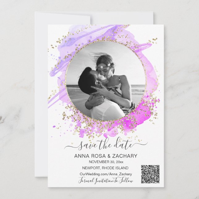 *~* Foto QR WEDD SPEICHERN SIE DAS DATUM Website A Einladung (Vorderseite)