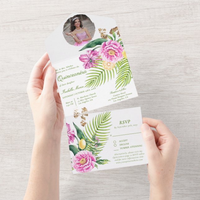 Foto Quinceañera All In One Einladung (Abreißen)