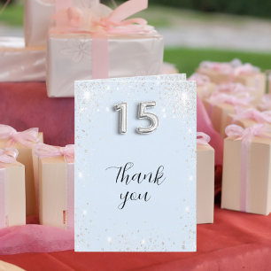 Foto Quinceanera, blauer Glitzer Dankeskarte