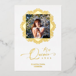 Foto Quinceañera Español Efecto Encaje Dorado Folieneinladung