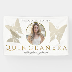 Foto Quinceanera Gold Schmetterling Willkommen Banner