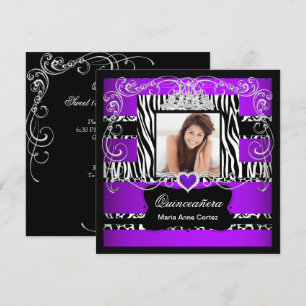 Foto Quinceanera Lila Weiß Schwarz Zebra Kuh Einladung