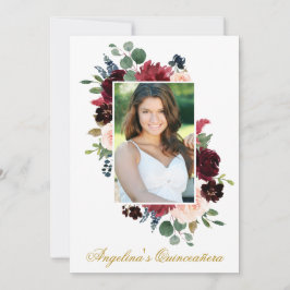 Foto Quinceanera, Wasserfarbe Burgund Pink Einladung