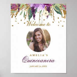 Foto Quinceanera Willkommensschild Amethyst Poster