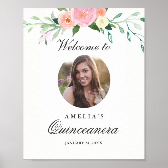 Foto Quinceanera Willkommenszeichen Botanisch Poster (Vorne)