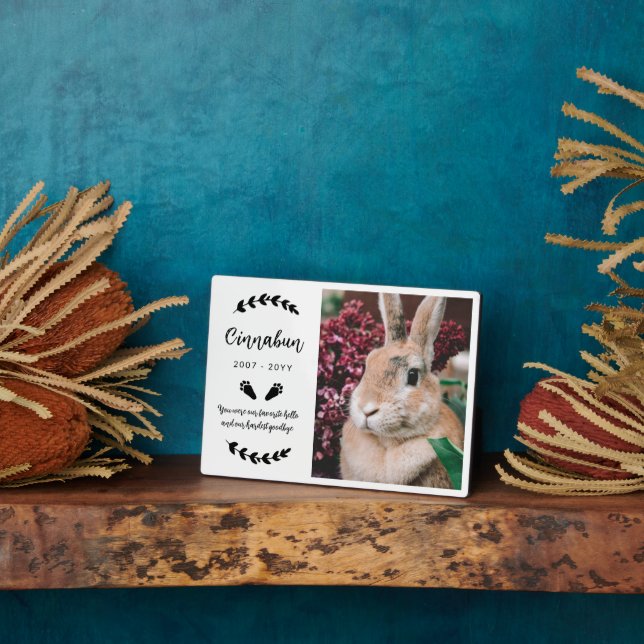 Foto-Rabbit-Gedenkstätte "White Bunny Paws Greener Fotoplatte (Seite)