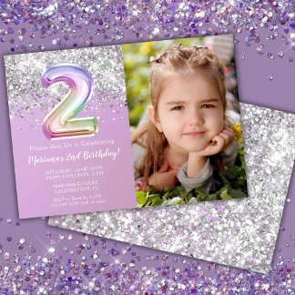 Foto Rainbow Sparkle 2. Geburtstag Einladung
