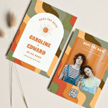 Foto Rainbow Wavy Groovy Save the Date Qr Code<br><div class="desc">Foto Burnt Orange Sun Retro Boho Save the Date Qr Code</div>