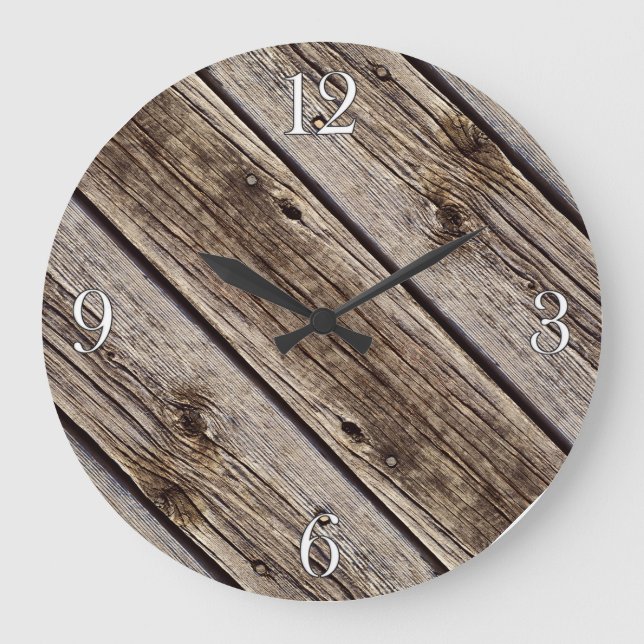 Foto Realistisch-rustikale, gewitterte Holzplatte Große Wanduhr (Vorderseite)