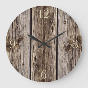 Foto Realistisch-rustikale, gewitterte Holzplatte Große Wanduhr