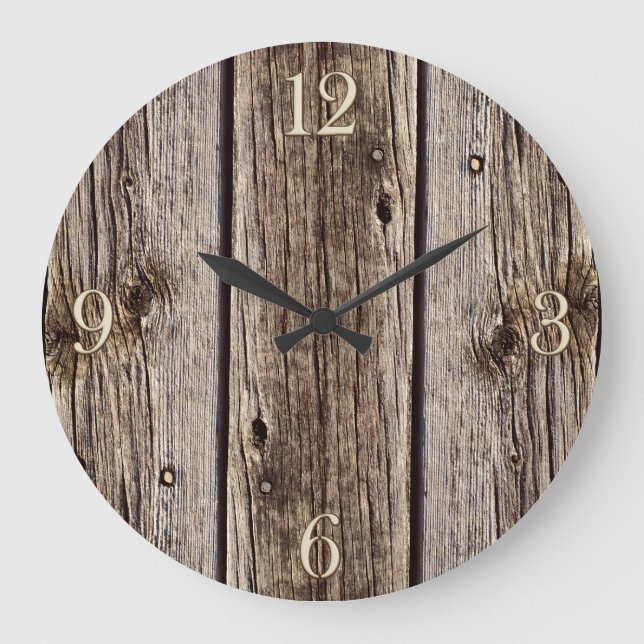 Foto Realistisch-rustikale, gewitterte Holzplatte Große Wanduhr (Vorderseite)