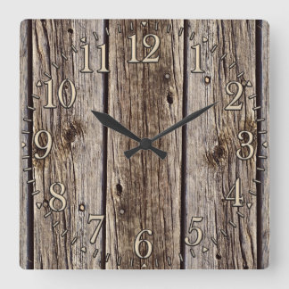 Foto Realistisch-rustikale, gewitterte Holzplatte Quadratische Wanduhr