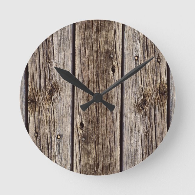 Foto Realistisch-rustikale, gewitterte Holzplatte Runde Wanduhr (Vorderseite)