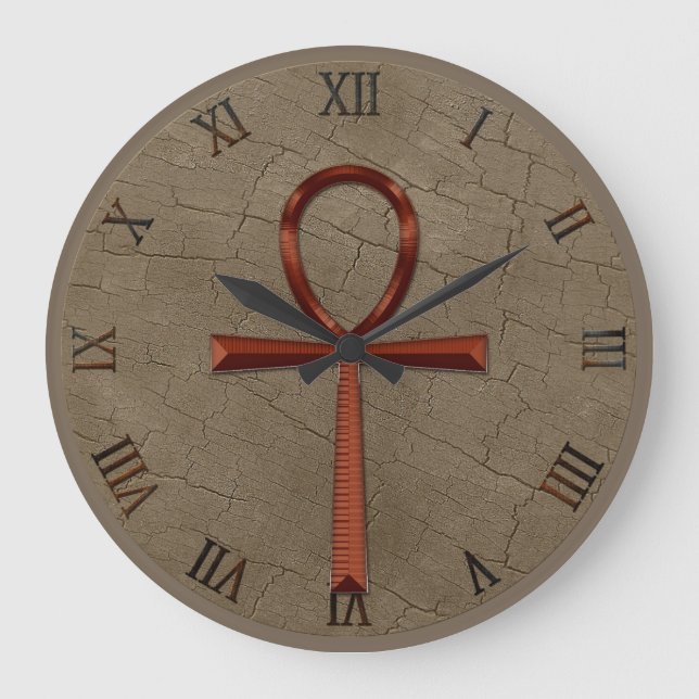 Foto Realistischer Wood-Effekt & Copper-Look Ankh Große Wanduhr (Vorderseite)