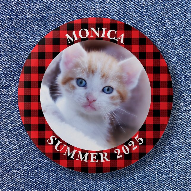 Foto Red Black Buffalo Karierte Grenze Button (Family Photo Red Black Buffalo Plaid Border Button)