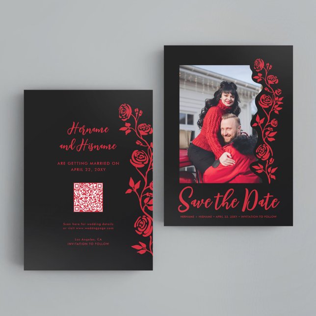 Foto Red Black Hand Drawing Rose QR-Code Website Save The Date (Von Creator hochgeladen)