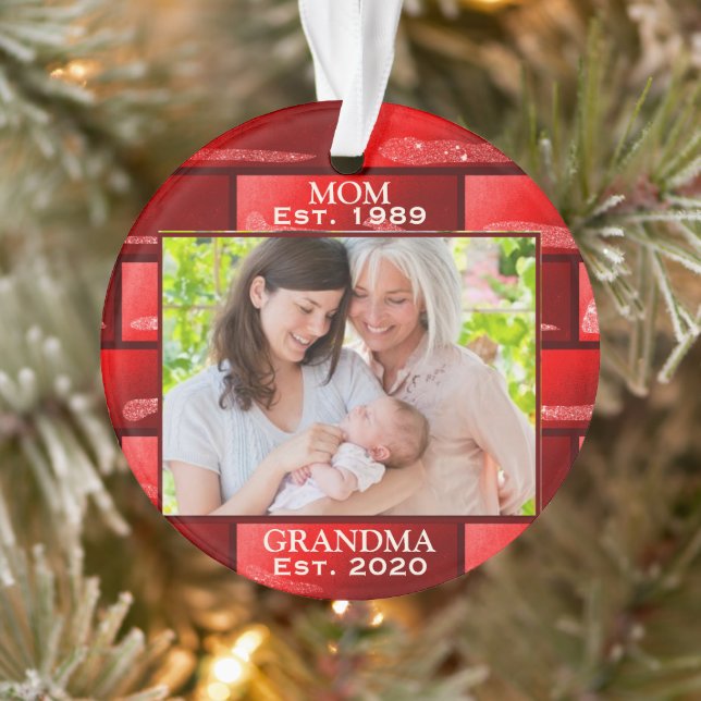 Foto Red Glitzer New Oma Est. Weihnachten Ornament (Baum)