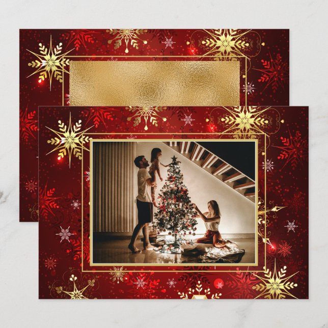 Foto Red Gold Snowflakes Weihnachten Weihnachten W (Vorne/Hinten)