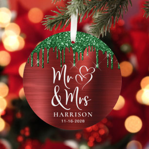Foto Red Green Glitzer Neuvermählte Weihnachten Ornament Aus Metall