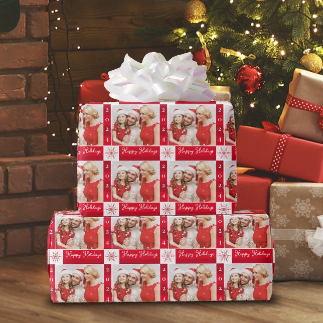 Foto Red Holiday Wrapping Paper Geschenkpapier (Von Creator hochgeladen)