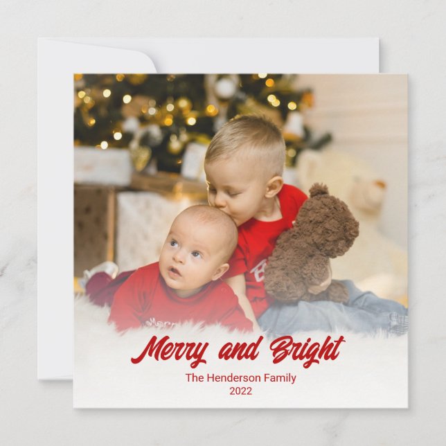 Foto Red Merry and Bright Christmas Card Karte (Vorderseite)