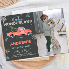 Foto Red Truck Winter Wonderland Einladungen