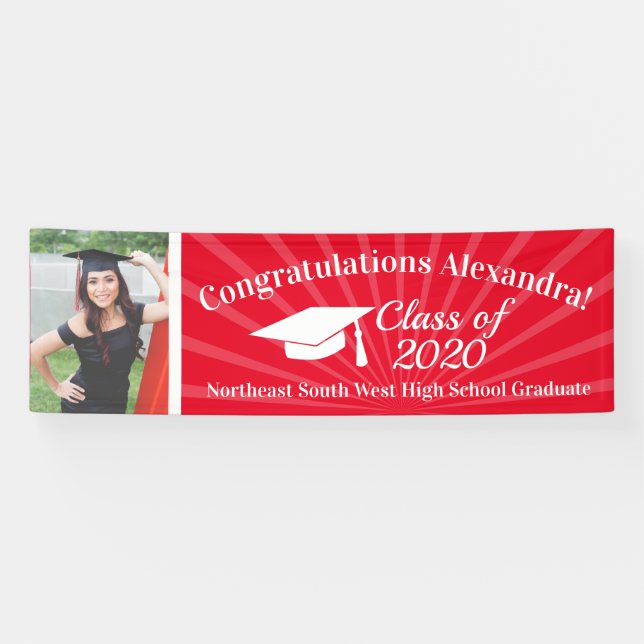 Foto "Red & White Custom" 8' breiter Abschluss-Ban Banner (Horizontal)