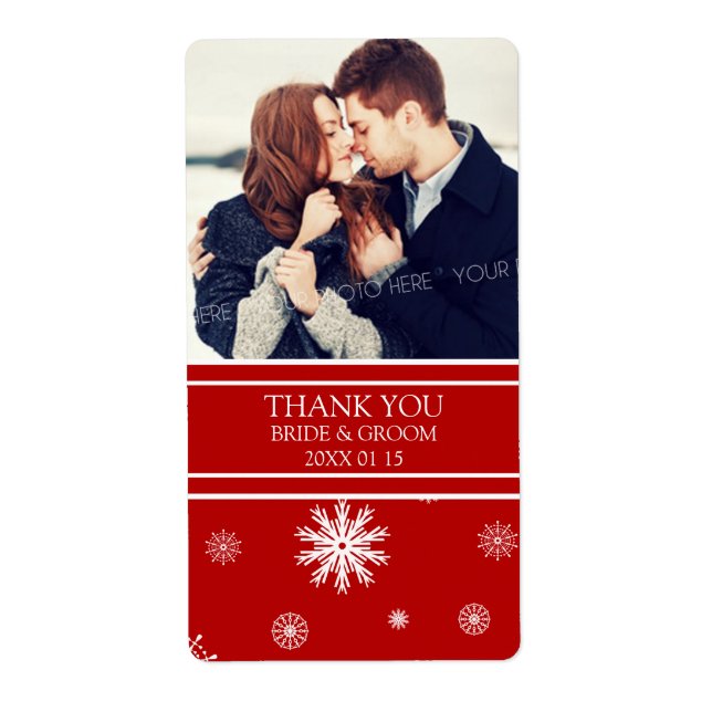 Foto Red White Snowflakes Winter Wedellabel (Vorne)