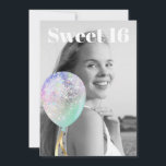 * FOTO Regenbogen Sweet 16 Ballon AP29 Geburtstag Einladung<br><div class="desc">(Suche nach ähnlichen Designs auf verschiedenen Produkten in AP29) (Dieses Design kann leicht an JEDES Alter oder EVENT angepasst werden) Erfahren Sie, wenn Sie Hilfe benötigen. *~* Energie-Enhanced SWEET 16 Geburtstag Einladung. Ändern / Bearbeiten Sie den Text und das FOTO des süßen 16 Geburtstagskarls. Abstrakte Künstlerische Girly Chic SWEET 16...</div>