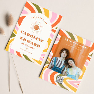 Foto Regenbogen Wellig Groovy Save the Date Qr Cod