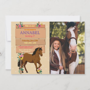 Foto-Reiterparty-Einladung Pony Floral  Einladung