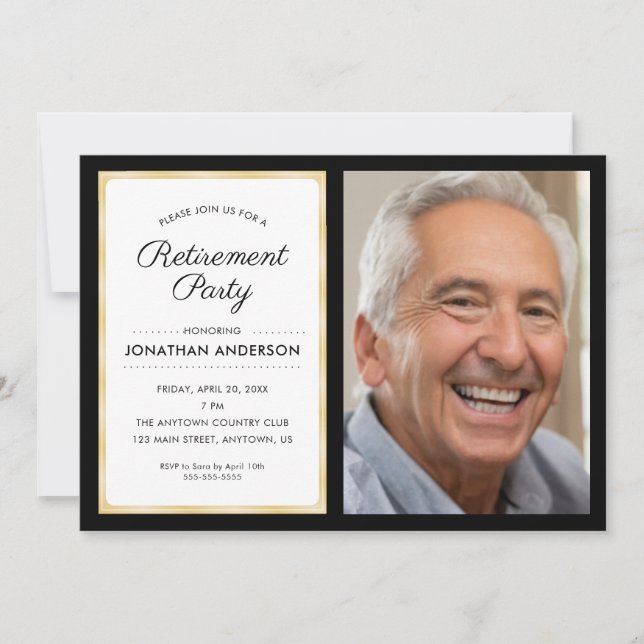 Foto Renten Party | Schwarz und Gold Einladung (Vorderseite)