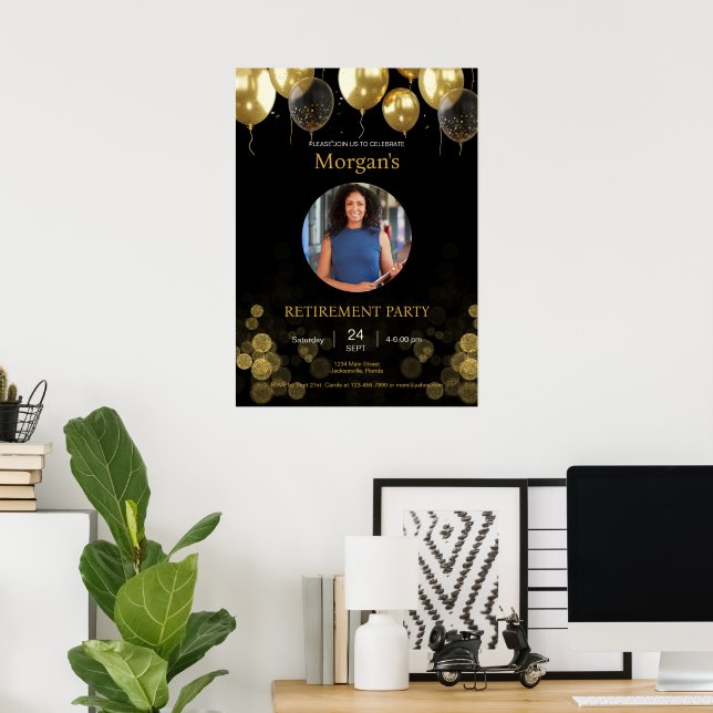 Foto Retirement Party Gold Ballon Save the Date Poster (Heimbüro)