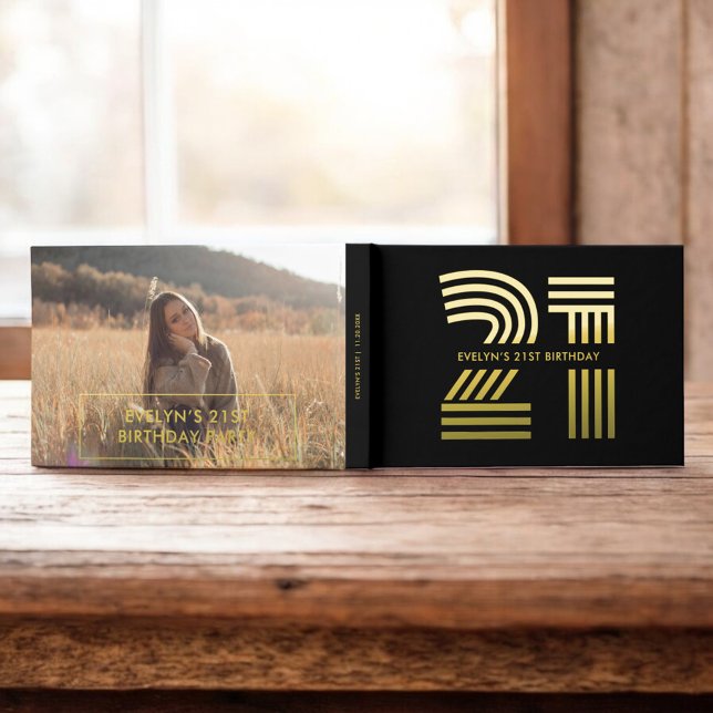 Foto Retro Elegantes Schwarzes Geburtstag Gästebuch (Von Creator hochgeladen)