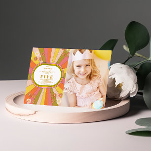 Foto Retro Groovy 70er Jahre Themed Kindergeburtst Einladung