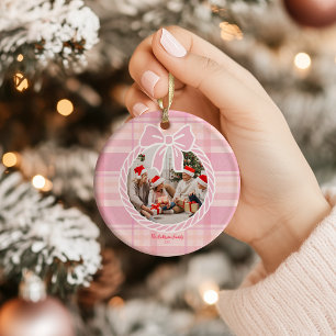 Foto Retro Rosa Kariert Whimsical Urlaub  Keramik Ornament