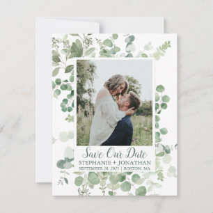 Foto Rette unser Datum mit grünem Eukalyptus-Rahme Save The Date