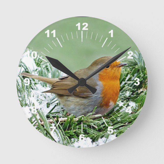 Foto Robin Pine Snow Runde Wanduhr (Vorderseite)