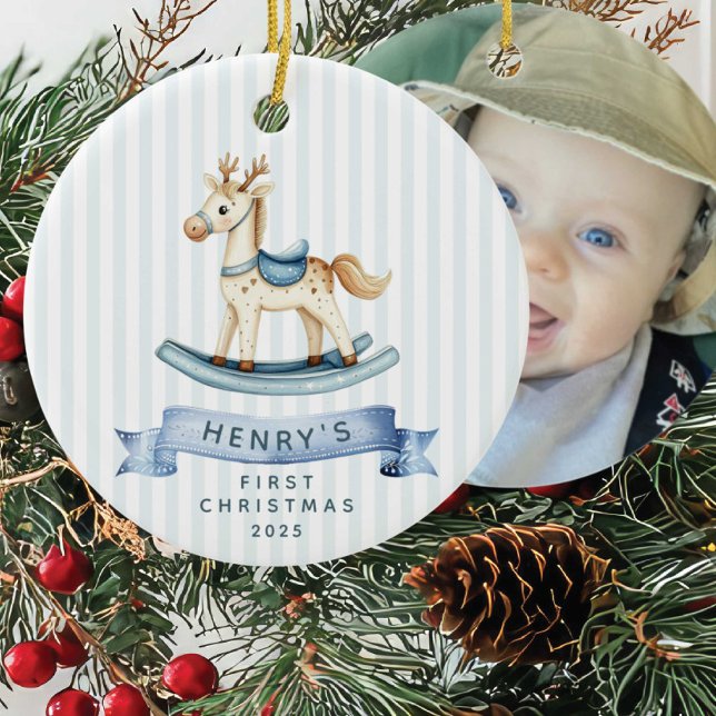 Foto Rocking Horse Erste Weihnachten Keramik Ornament (Von Creator hochgeladen)