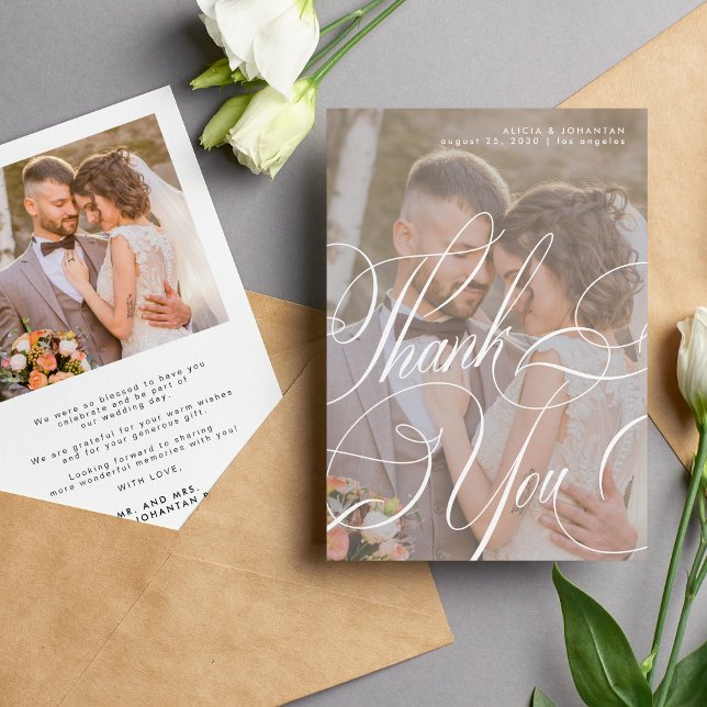 Foto romantische Kalligrafieschrift Hochzeit Dankeskarte (Von Creator hochgeladen)