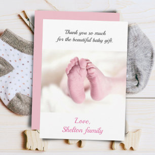 Foto Rosa Baby Girl Baby Shower Dankeskarte